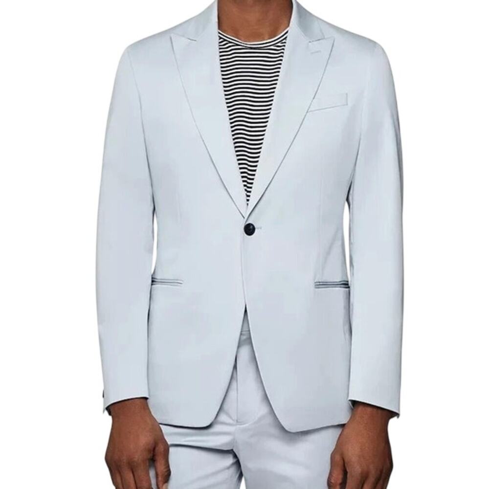 REISS Soul B Jacket Size 40 Light Blue Slim Fit Single Button Casual Blazer NEW